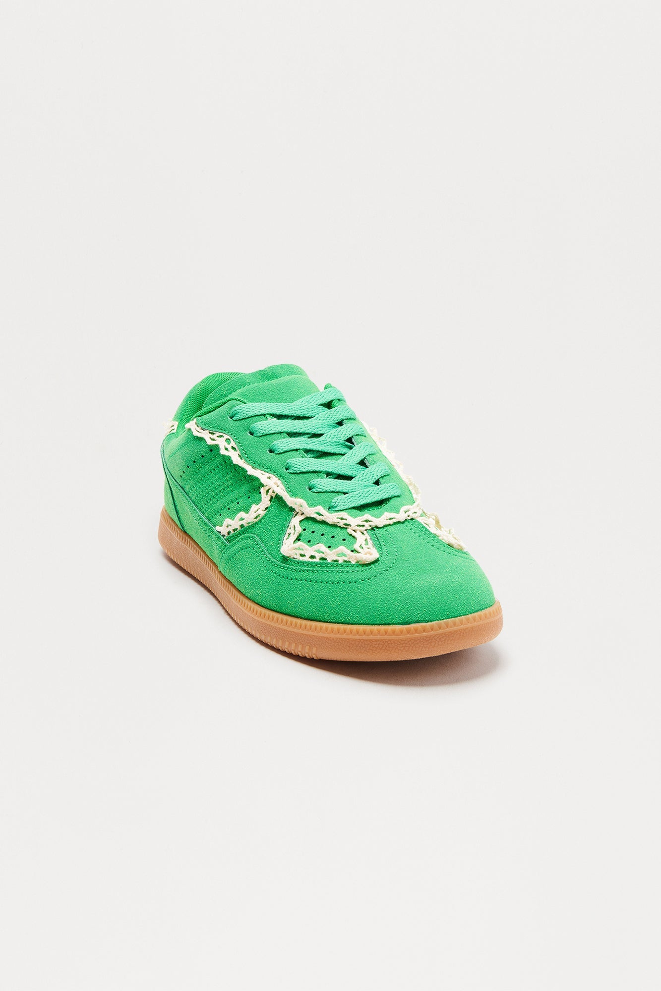Teo Lace Trim Faux Suede Sneakers - Green
