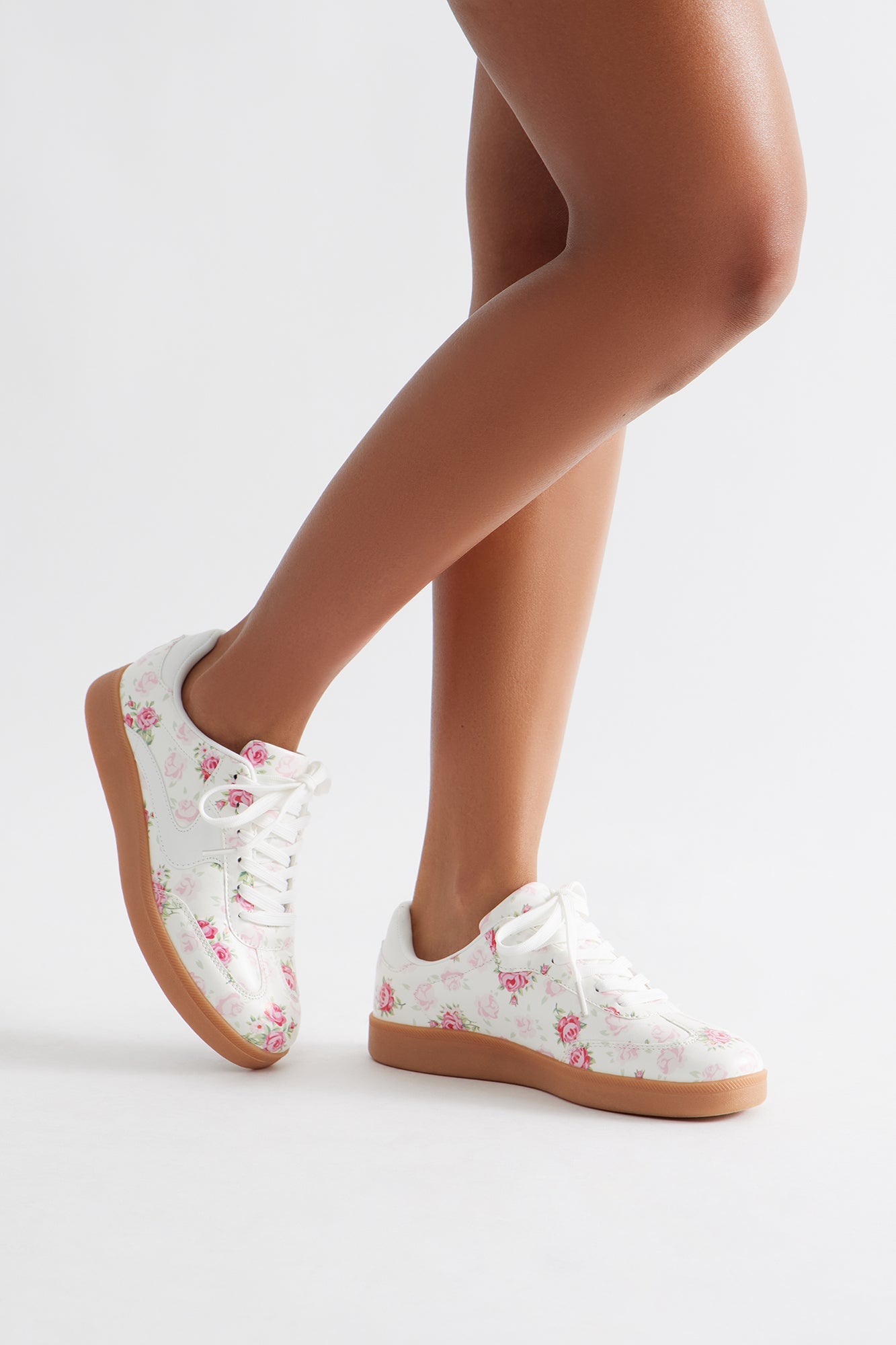 Lida Floral Lace Up Sneakers - White